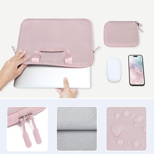 MOSISO Laptop Case 13.3 inch, 13-13.3 inch Laptop Sleeve Bag Compatible with MacBook Air/Pro 13 / Pro 14, HP Dell ASUS, Neoprene Carrying Computer Bag with Handle&Detachable Small Case, Pink 5
