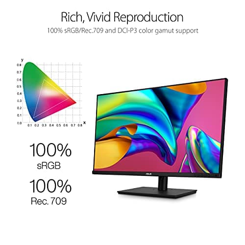 ASUS ProArt Display 32” 4K HDR Monitor (PA329CV) - UHD (3840 x 2160), IPS, 100% sRGB/Rec.709, ΔE < 2, Calman Verified, USB-C Power Delivery, DisplayPort, HDMI, USB 3.1 Hub, C-clamp, Height Adjustable 6