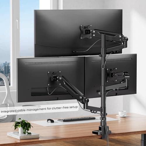 Triple Monitor Mount for up to 35-inch Screens – Heavy Duty Ultrawide Stand with Fully Adjustable, 12kg Gas Spring Arm (Each), VESA 75×75/100×100 mm, Black 6