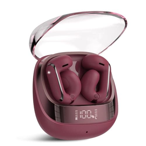 Clip On Ear buds, Open Ear Headphones, Bluetooth 5.4 HiFi Stereo Clip Earbuds, 42H, LED Display Wireless EarBuds, Comfortable Lightweight, IP7 Waterproof Earphones, Earbud for Workout Running, Red