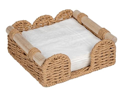 CubesLand Scalloped Napkin Holder for Table, Farmhouse Warming Home Kitchen Decor, Paper Rope Flat Napkin Dispenser Guest Towel Tray for Bathroom, Disposable Napkin Basket for Dining Table, Neutral