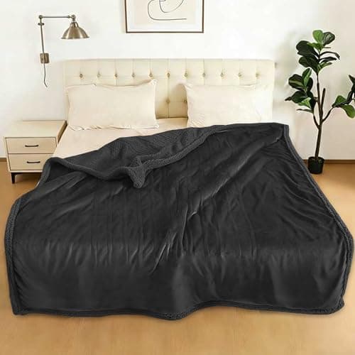TICOO Electric Heated Blanket Twin Size 62" x 84" - 5 Heat Settings & 10H Auto-Off, Microplush Flannel & Sherpa Lining, Machine Washable, Overheat Protection, Ideal Gifts for Home/Bedroom/Sofa, Black