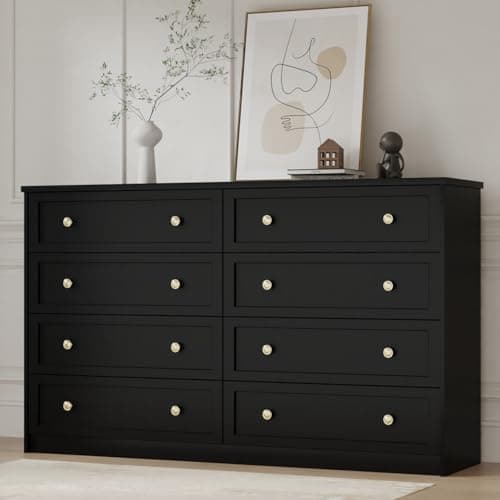 CHUWELL 8 Drawer Double Dresser for Bedroom, 55.1" Wide Dressers & Chests of Drawers with Large Capacity Storage,Black Dresser for Bedroom