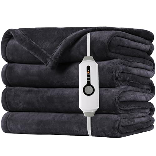 Heated Electric Throw Blanket 50 "x 60" Throw Size Cozy Flannel Fast Heating with 4 Heat Levels & 3 Hours Auto Off, Winter Comfort Sleep, Home Essentials, Dark Grey