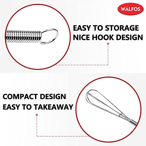 Walfos Mini Whisks Stainless Steel, Small Whisk 2 Pieces, 5in and 7in Tiny Whisk for Whisking, Beating, Blending Ingredients, Mixing Sauces 5