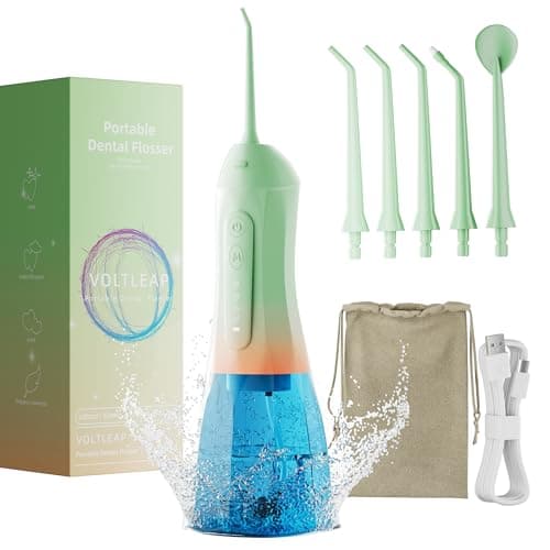 Water Flossers for Teeth, Electric Floss for Adults & Kids, Water Dental Picks, Cleaning and Flossing, Portable Flossers for Travel Size, Gums, Dental Care with Travel Bag, Waterproof - Green/Pink