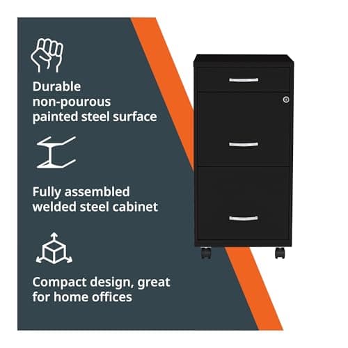 Lorell LYS SOHO Box/File/File 3-Drawer Mobile File Cabinet, Black 5