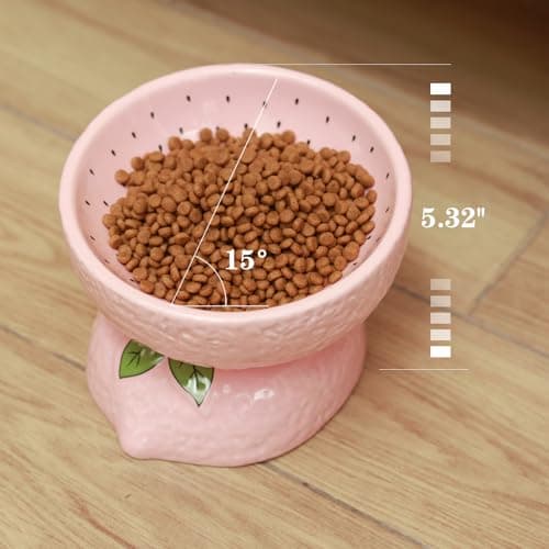 LINSHANMIN Cat Food Bowl Whisker Friendly, Ceramic Raised Cat Bowl, Extra Wide Tilted Shallow Food Dish (Pink). 5