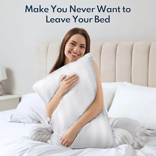 DIORIS Pillows Queen Size Set of 2 - Luxury Hotel Bed Pillows for Sleeping, Supportive Side Sleeper Pillow for Neck and Shoulder Pain Relief, Down Alternative Fill for Back, Stomach Sleepers 8