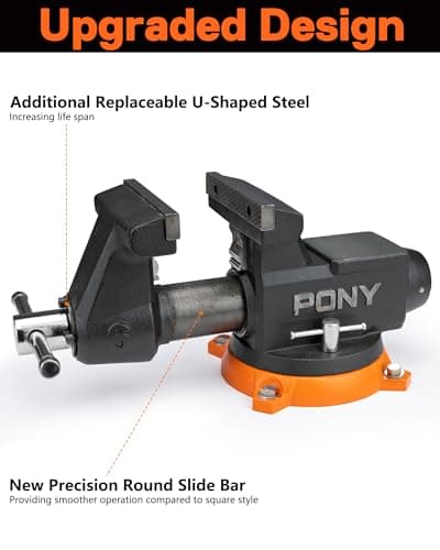 PONY 6 Inch Heavy Duty Bench Vise 8800LBS Clamping Force, Pro Workshop Workbench Vise with 360-Degree Rotatable Base and Anvil, 6-inch Jaw Opening and Width for Woodworking, Drilling, Pipe Cutting 5