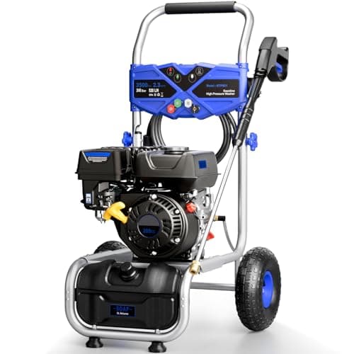 MUTAOMAY 3500PSI Gas Pressure Washer, 2.3GPM Gas Powered High Pressure Washer with 209CC Engine, 4 Adjustable Nozzles, 25 ft High Pressure Hose for Cleaning Walls, Terraces, Vehicles, Garden (Blue)