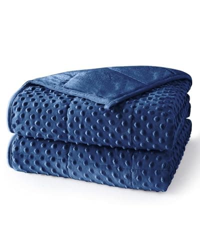 UINIU Weighted Blanket for Adults Twin Size 15 lbs, Soft Cooling Minky Dot Heavy Breathable Blanket for All-Season, Washable Weighted Throw with Glass Beads, 60 x 80 Inches, Navy Blue