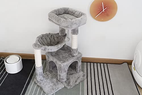 Pesofer Cat Tree, Small Cat Tower with Sisal Scratching Post and Hammock Light Gray 6