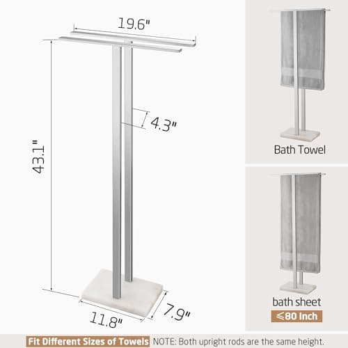 KES 43'' H Standing Towel Rack for Bathroom, Free Standing Towel Rack Floor with Weighted Marble Base 2-Tier, Outdoor Towel Racks Extra High Thick 18/8 Stainless Steel Brushed Finish, BTH232-2 6