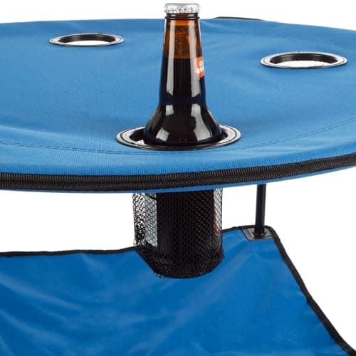 Wakeman Camp Table - Round 2-Tier Folding Table with 4 Cupholders and Carrying Bag - for Camping, Beach, Picnic, Sporting Events, and More Outdoors,Blue 7