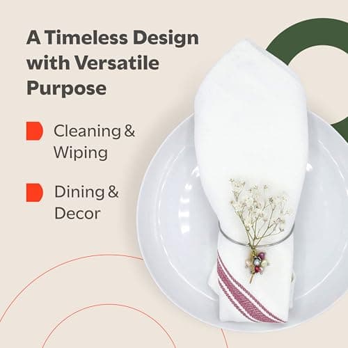 Zeppoli Classic Kitchen Towels -15 Pack 100% Natural Cotton Towel Set, Reusable Wash Cloths, Absorbent Dish Towels, Machine Washable Hand Towels, Kitchen Essentials - 14" by 25 - Red Striped 5