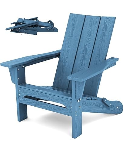 SERWALL Modern Oversized Folding Adirondack Chair Set, All Weather Resistant, Blue