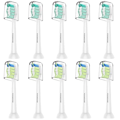 POSWEENR Replacement Toothbrush Heads Compatible with Philips Sonicare – Gentle & Effective Electric Tooth Brush Refill for Plaque Control, 10 Pack