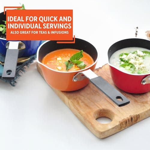 IMUSA USA Nonstick Multi Mini Sauce Pan with Silicone Handle Varies, You May Receive Red, Orange, Blue Color (Pack of 1) 6