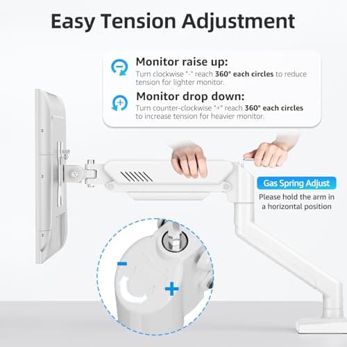 Monitor Arm for 13-32 inch Screens, Monitor Desk Mount, Adjustable Height, VESA Mount with Clamp & Grommet Bases, Freelift White 9
