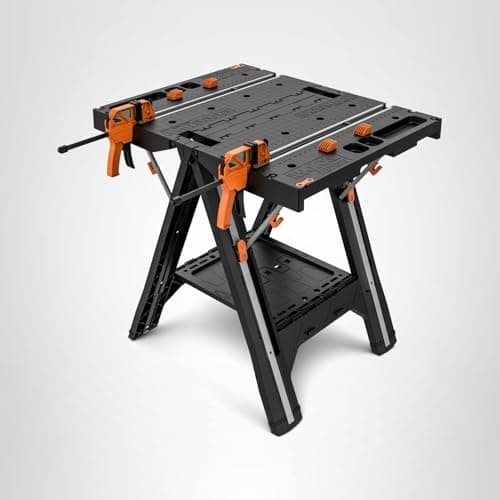 Worx Pegasus 2-in-1 Folding Work Table & Sawhorse, Easy Setup Portable Workbench, 31" W x 25" D x 32" H Lightweight Worktable with Heavy-Duty Load Capacity, WX051 - Includes 2 Clamps & 4 Clamp Dogs 11