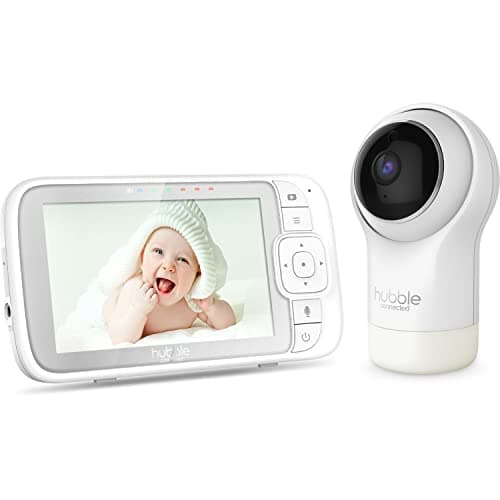 Hubble Connected Nursery View Pro Local Baby Monitor with Large 5-inch Parent Unit Viewer, Preloaded soothing sounds, white noise content, White