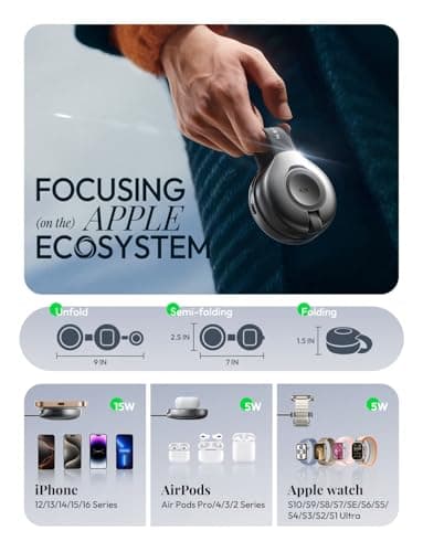 LISEN 25W QI2 Magsafe Charger Stand Cube, 3 in 1 Charging Station Apple, MagGo Travel Charger for Multiple Devices for iPhone AirPods Apple Watch (30W Charger Included) (Black) 6