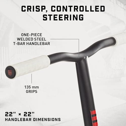 Mongoose Rise 100 Freestyle Stunt Trick Scooter, Lightweight Alloy Deck & Heavy-Duty Frame Up to 220 lbs., Bike-Style Grip, High Impact 100mm Wheels, White/Red 5