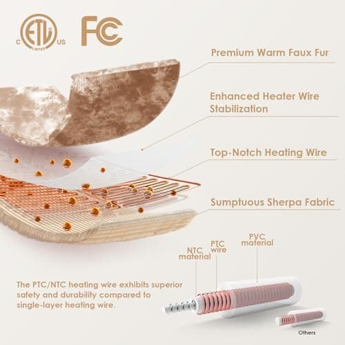 EHEYCIGA Electric Heated Blanket Throw Faux Fur, 10 Hours Auto Shut Off 9 Heating Levels Heating Blanket Throw, Soft Warm Heated Blanket Fast Heating Camel, Faux Fur & Sherpa 5