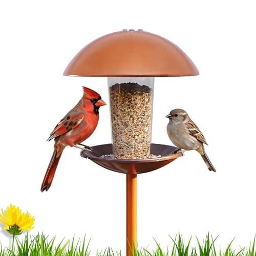 Goodeco Bird Feeder with Pole Standing - Metal Outdoor Bird Feeder for Wild Small Birds, Perfect for Yard Lawn Garden & Patio Decorations, Ideal Gifts for Mom Dad Grandparents (Round)