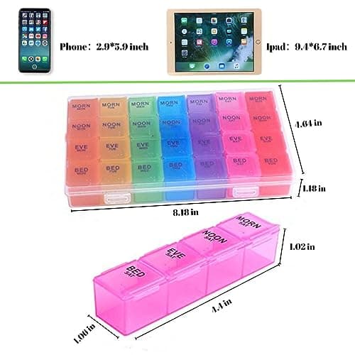 Pill Organizer 4 Times a Day,Premium Weekly Pill Case Medicine Organizer Box 7 Days 28 Compartment to Hold Vitamins Medicine Organizer Box 6