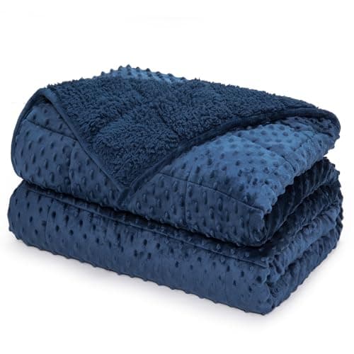 UINIU Minky Dot Weighted Blanket for Adults Twin Size 15 lbs, Soft Cozy Heavy Blanket for Stress Relief and Sleep Promotion, Warm Blanket for Autumn Winter with Glass Beads, Navy Blue 48 x 72 inches