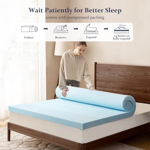 AMICLIBER 2 Inch Full Memory Foam Mattress Topper, Cooling Gel Infused Mattress Pad, Ventilated Bed Topper for Pressure Relief Back Pain, CertiPUR-US Certified-Blue 5
