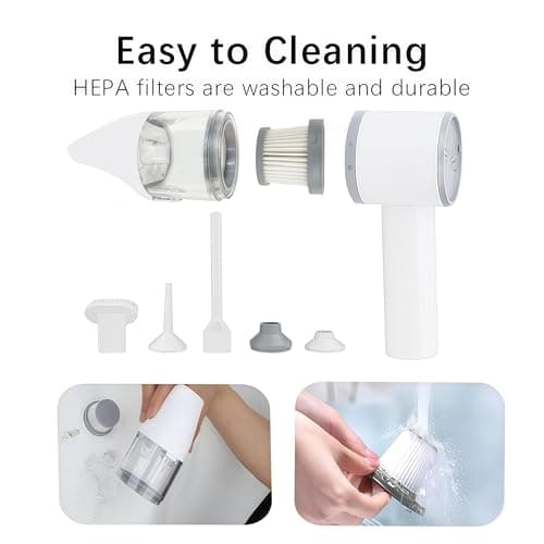 VIRSHX BATT Handheld Cordless Vacuum Cleaner, Car Vacuum Portable Cordless, 16000PA High Power 5-in-1 Multi-Nozzles Wireless Vacuum with 500ml Dustbin Capacity for Home, Office, Pet (White) 7