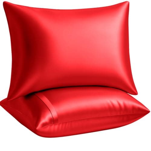 BLISSFORD Satin Pillowcase with Zipper, for Hair and Skin Care, Feels Soft and Cool Like a Silk Pillowcase, Red Satin Pillow Cases Set of 2, Slik Pillow Cover, Queen Size - 2 Pack
