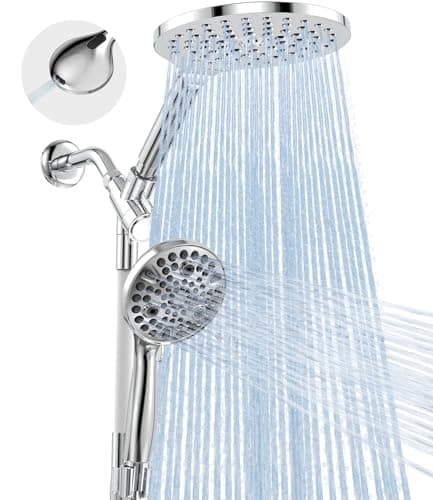 MakeFit Dual Handheld Shower Head Combo, 2-in-1 Rain Shower Heads System 8 Inch Rainfall Shower Head and 10 Modes High Pressure Hand Held Showerhead with Built-in Power Wash