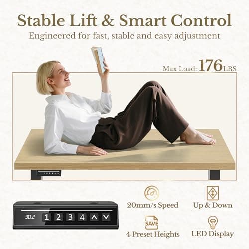 Perledesign 70" Standing Desk with Storage, Executive Electric Height Adjustable Stand Up Desk with AC/USB and Privacy Panel, Large One-Piece Destop, Fluted Computer Desk for Home Office, Light Walnut 7