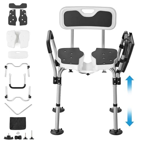 FORTEMOTUS Shower Chair for Inside Shower 400 lbs, Shower Chair for Elderly and Disabled with U Shaped Seat, Padded Arms and Back, Adjustable Height for Bathtub, Bathroom 8