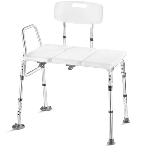 Medical King Transfer Bench MK7140 - Bathtub Shower Chair, Adjustable Height, Holds Up to 400 Lbs, White, Plastic