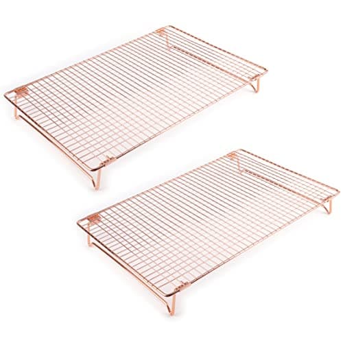 Kingrol 2 Pack Stainless Steel Cooling Racks with Collapsible Folding Legs, Stackable Grid Wire Racks for Cooking and Baking, Copper-Tone