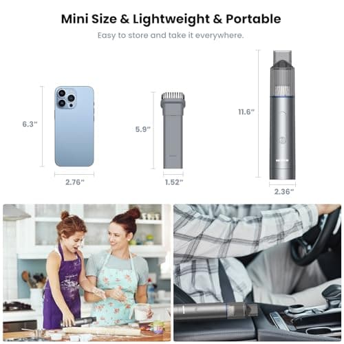 NEXPOW Car Vacuum, Portable 7000PA Handheld Vacuum Cleaner with High Power, Mini Hand Vacuum with 7500 mAh Battery, 1.58Lbs Compact Electric Cordless with 3 Nozzles and Safety Hammer 6