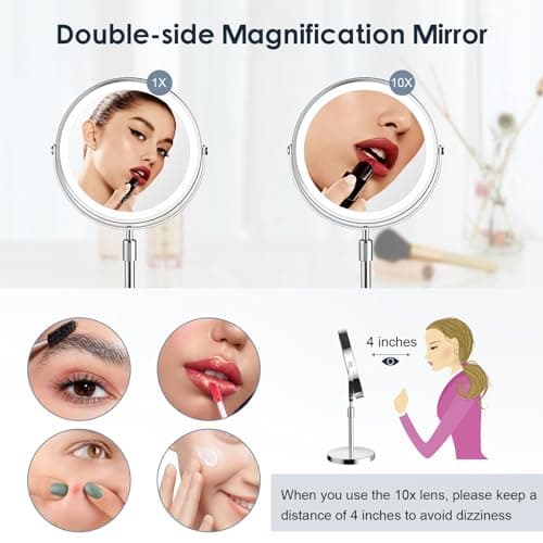 GioeDa Makeup Mirror with Lights, Height & Brightness Adjustable Lighted Makeup Mirror with 10x Magnification, 8" Rechargeable Double Sided Vanity Mirror with 3 Colors Lights 6