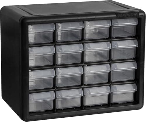 Akro-Mils 16-Drawer Plastic Drawer Storage Cabinet for Garage Organization, Beads, Makeup Organizer, Building Bricks Storage, Teacher Toolbox, 10-1/2" W x 6-1/2" D x 8-1/2" H, 10716 Black