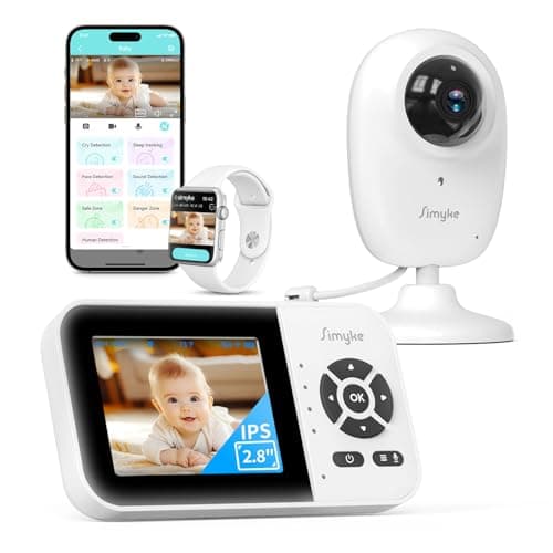 Simyke Smart Video Baby Monitor,2.8" Display & 1080p Camera,WiFi/No WiFi Modes,Cry Detection,2-Way Audio Talk,VOX/ECO,Feeding Timer,Temperature Sensor,Night Vision,8 Lullabies, Supports 4 Cameras