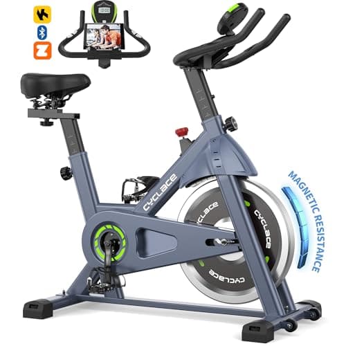 Cyclace Exercise Bike, Magnetic Stationary Bike for Home, Low Noise Cardio Indoor Cycling Bike with App Compatible, 300LBs Weight Capacity & Tablet Mount