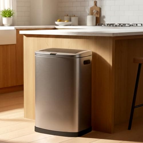 ELPHECO 13.2 Gallon Trash Can with Lid Motion Sensor, 50 Litre Brushed Stainless Steel Kitchen Trash Can Automatic with 10 Bags, Upgraded Silent-Closing, Fingerprint-Resistant, Kitchen, Office, Silver 9