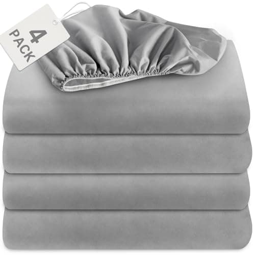 Biloban Twin Fitted Sheet 4 Pack, Twin Bedding Fitted Sheets Only with Deep Pocket up to 14", Bottom Sheet, Shrinkage & Stain Resistant Fitted Bed Sheets, Wrinkle Free & Easy Care, Grey