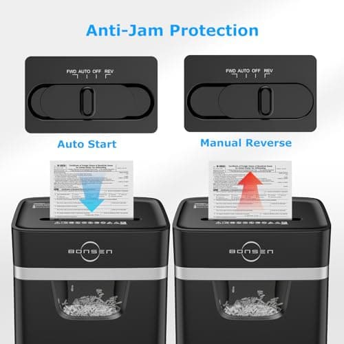 BONSEN 12-Sheet Paper Shredder for Home Office, Heavy Duty Shredders with 20 Mins Running Time, 5.3 Gal Pullout Bin, Cross Cut Shredder for CD/Credit Card/Staple, P-4 Security Level, Anti-Jam System 7