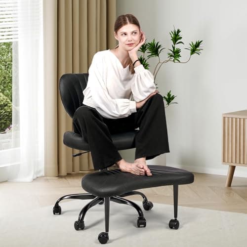 Cross Legged Office Chair, Ergonomic Criss Cross Chair with Wheels, 360° Swivel Height-Adjustable Meditation Chair for Yoga & ADHD, Wide Kneeling Chair with Strong Lumbar Support (Black) BPY01B