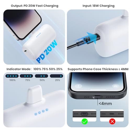 [2-Pack] Mini Portable Charger for iPhone,5200mAh Ultra Compact PD Fast Charging Power Bank,Plug-in Battery Pack Travel Cordless Phone Charger,Compatible with iPhone 14/14Pro/13/12/11/X/8/7/6plus etc 5